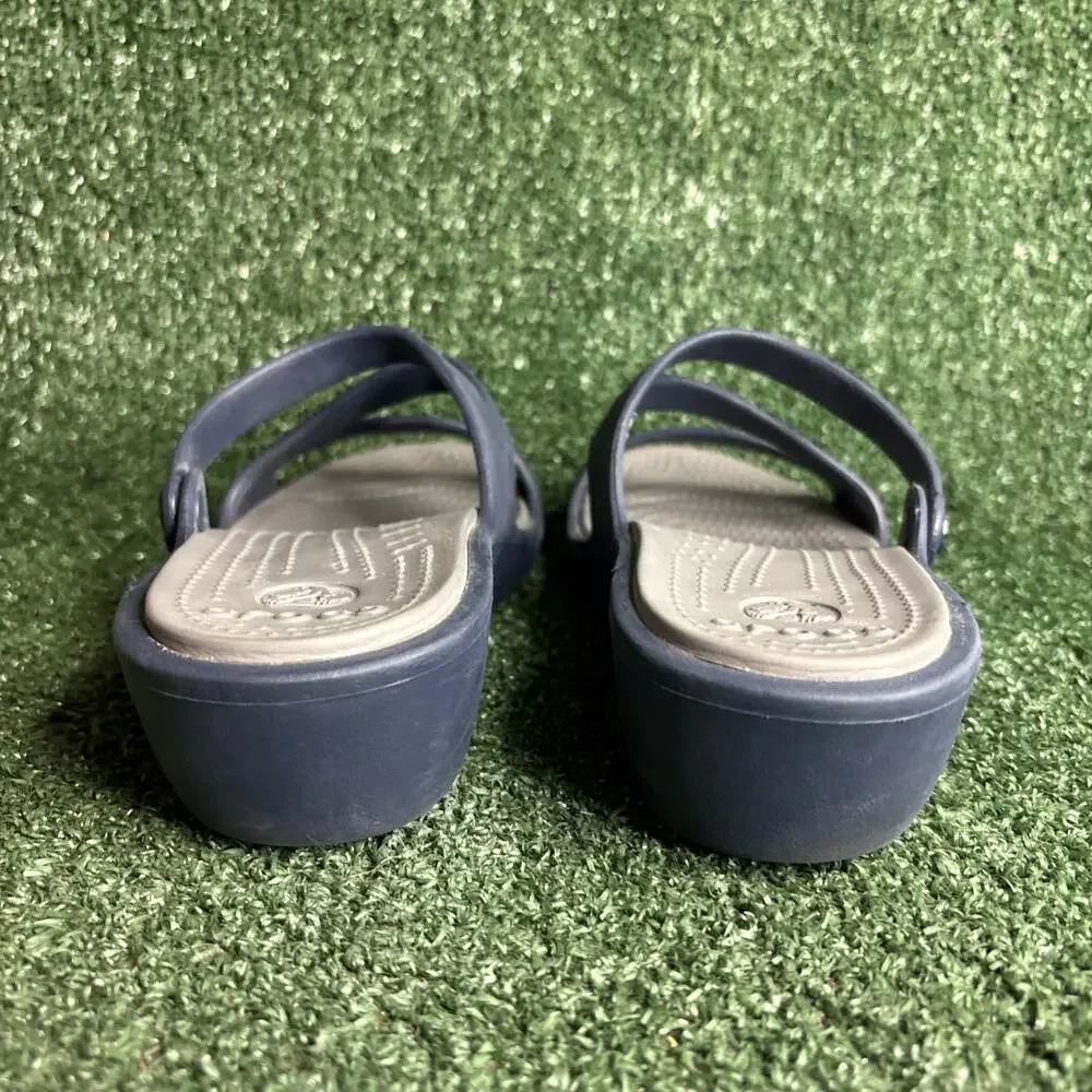 Crocs Patricia Blue Gray Wedge Heel Slides‎ Sandals 10386 Womens Size 10